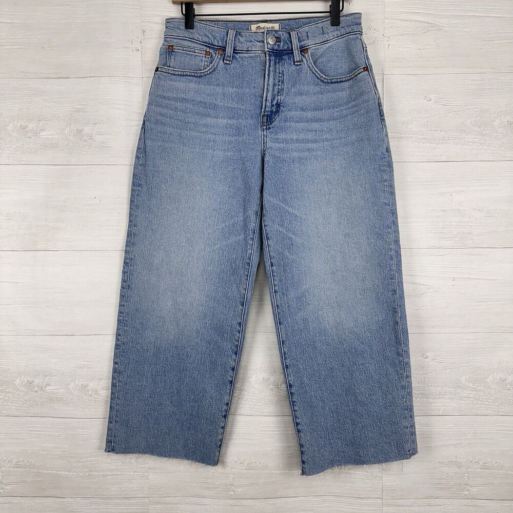 Madewell Perfect Vintage Jeans Sz 28 Petite Wide Leg Crop Altoona Wash Raw Hem